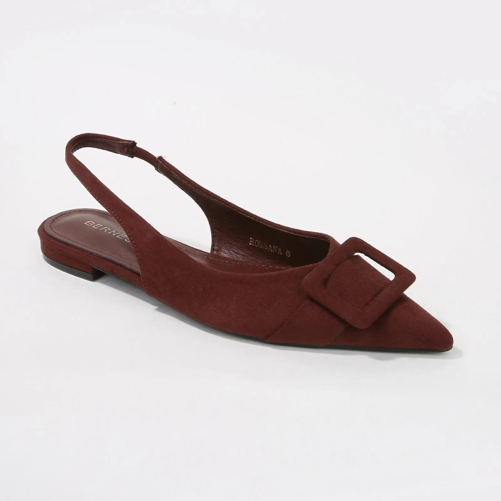 BERNESS Rossana Pointed-Toe Slingback Flats in Soft Suede with an Oversized Buckle, Cushioned Low Heel Walking Shoes for Chic Business, Casual, Footwear