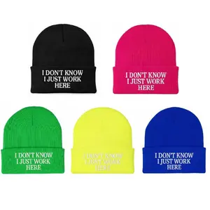 I Don't Know I Just Work Here Beanie for Men & Women, Casual Warm Unisex Knit Cap, Cozy Daily Wear Hat Beanies Letters Pattern Y2K style summerwins