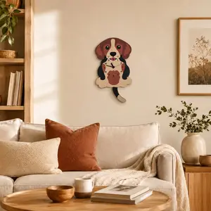 Cute Beagle Wooden Pendulum Wall Clock - Silent Non-Ticking Decorative Dog Clock for Kids Room & Living Room - Unique Gift for Dog Lovers & Friends
