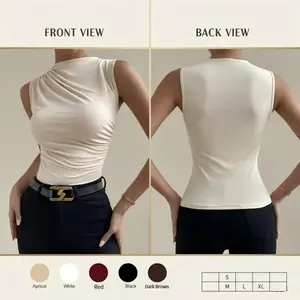 Women's Ruched Sleeveless Top | Mock Neck Form Fitting Tank | 5 Trendy Colors Crewneck casual elegant crew neck crochet chic spring summer