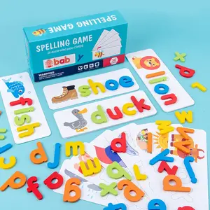 Wooden Spelling Game for Toddlers & Preschool Kids 36 Cards Montessori Learning Toy CVC Word Matching Early Education Tool Safe Durable Cognitive Fish & Bird