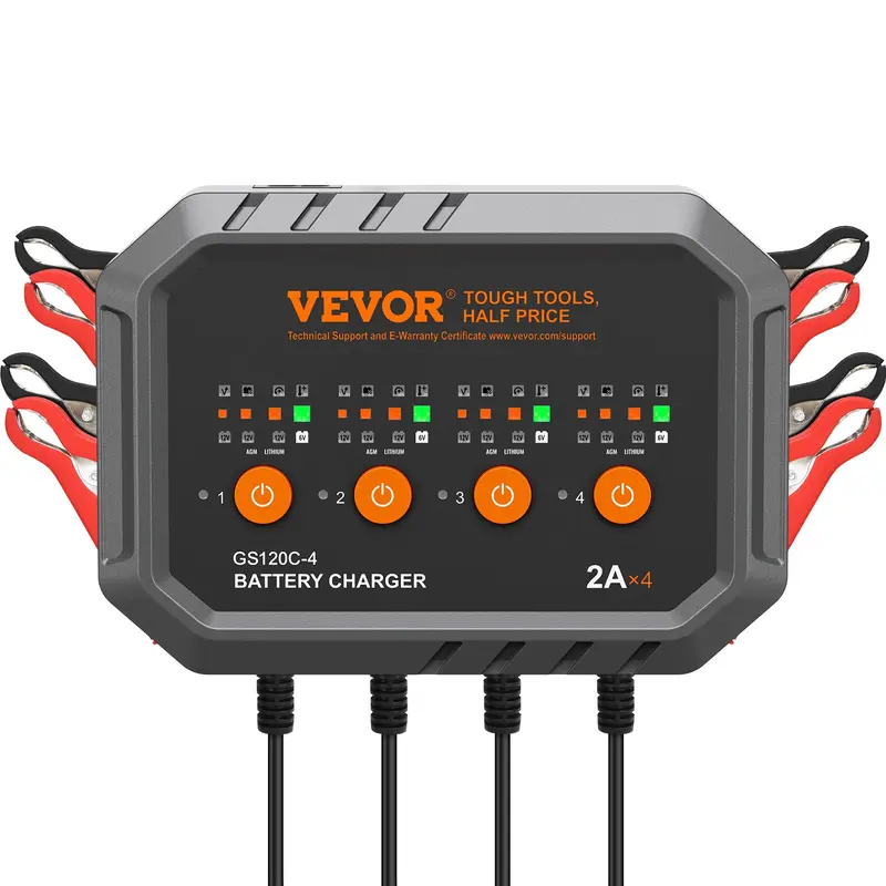 【toolupgrade】VEVOR 8-Amp Compact Smart Battery Charger with Copper Wires, 8 Wire Terminals, Force Mode Revive, Desulfator - Fully-Automatic Automotive Vehicle Repair Tool for LiFePO4, Lead-Acid (AGM/Gel/SLA) Batteries - Home Improvement Electrical Tools