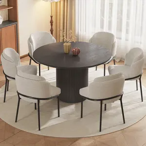 Guyii 47" Round Dining Table for 4-6, Modern Farmhouse Kitchen Table with Fluted Pedestal Wood Base, Circular Wood Dining Room Table for Small Spaces, Rustic Grey