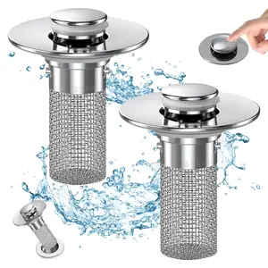 Universal Bathroom Sink Stopper, 1 Count Press Type Stainless Steel Sink Filter, Washbasin Instant Plug, Bathroom Gadgets for Home