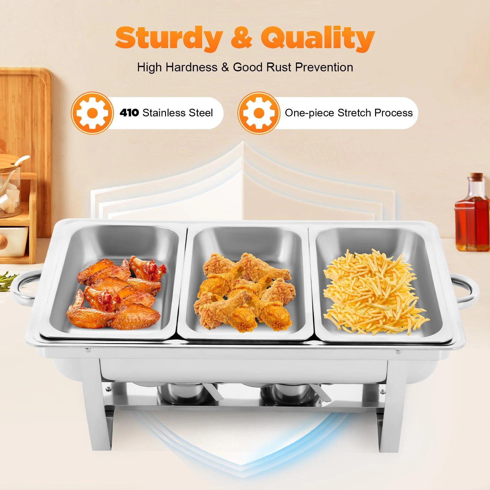 3 Pan Chafing Dish Buffet Set Stainless Steel Food Warmer Set Rectangular Buffet Server with Lid