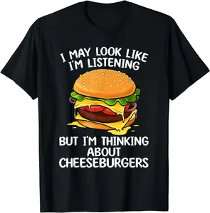 Funny Cheeseburger Design For Men Women Kids Burger Lovers Graphic Print Shortsleeve Cotton T-Shirt