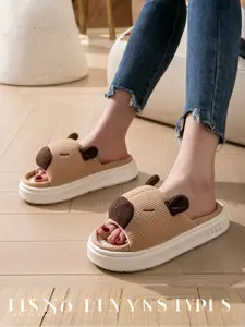 Women's Cute Cartoon Bear Design Slides, Casual Soft Comfortable Home Slippers, All-match Indoor Shoes for Daily Wear, Girl, Soft Sole Slippers