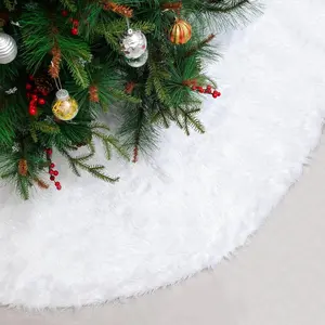 Christmas Tree Skirt, 36/48 Inch Faux Fur Plush Xmas Tree Skirt Christmas Decorations Tree Base Mat, Holiday Tree Ornaments for Christmas Home Decorations, Xmas Party Holiday Decorations, Snow White