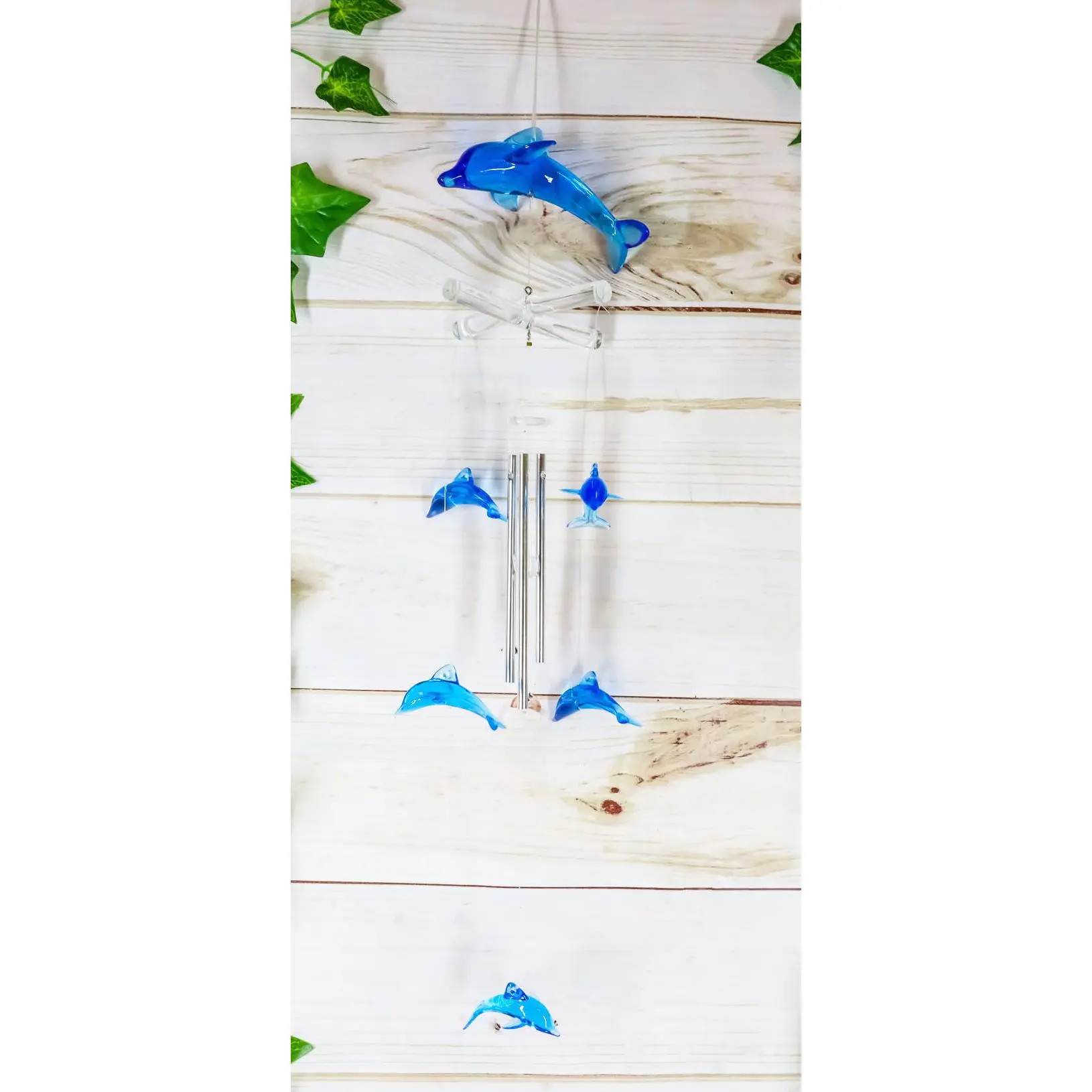 Ebros Nautical Marine Blue Swimming Dolphin Wind Chime 22" Long Acrylic Glass with Aluminum Rods