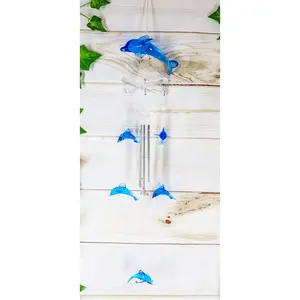Ebros Nautical Marine Blue Swimming Dolphin Wind Chime 22" Long Acrylic Glass with Aluminum Rods