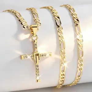 Fashionable Trendy Religious Cross Pendant Necklace 14K Gold Plated Mini Cute Accessory Perfect for Sports Versatile Gifts
