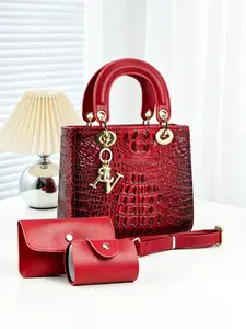 3-piece women's bag set, compact and lightweight crocodile-pattern square bag, stylish and versatile shoulder and crossbody bag, mini handbag for shopping and dating, premium gift ideal for birthday presents, Adjustable Crossbody Purses