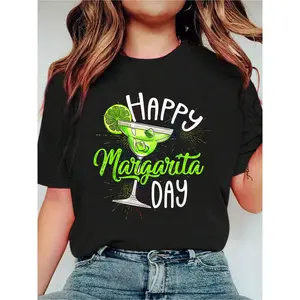 National Margarita Day Funny Party Gift Ideas T-Sh Print Crew Neck Casual T-Shirt Short Sleeve Sports Top. Smart CasualStreet Style Women's Clothing graphic tees women crop tops summer outfits for women summer tops T-Shirt