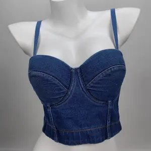 Tube Top Denim Fishbone Bra Blusas Short Corset Spring Summer Rave Outfits Woman Inner Clothing Sling Wedding Party Blind Date Hot Nightclube  Stage Party Shaper Ladies Crop Shirt Vest Sexy Inner Clothes Tank Tops