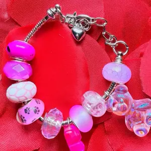 Handmade With Love Pink & Purple Beaded Charm Bracelet for Women with Heart and Paw Print Charms