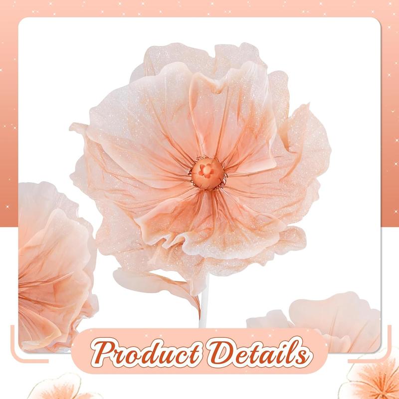 6 panels-5.58 ft Giant Flowers for Decoration,Large Fake Flower with Standing Stems and Base,Big Artificial Flowers for Home Decor,Wedding Background Decor,Shop Window Display,Banquet,Garden Party (Dark Champagne)