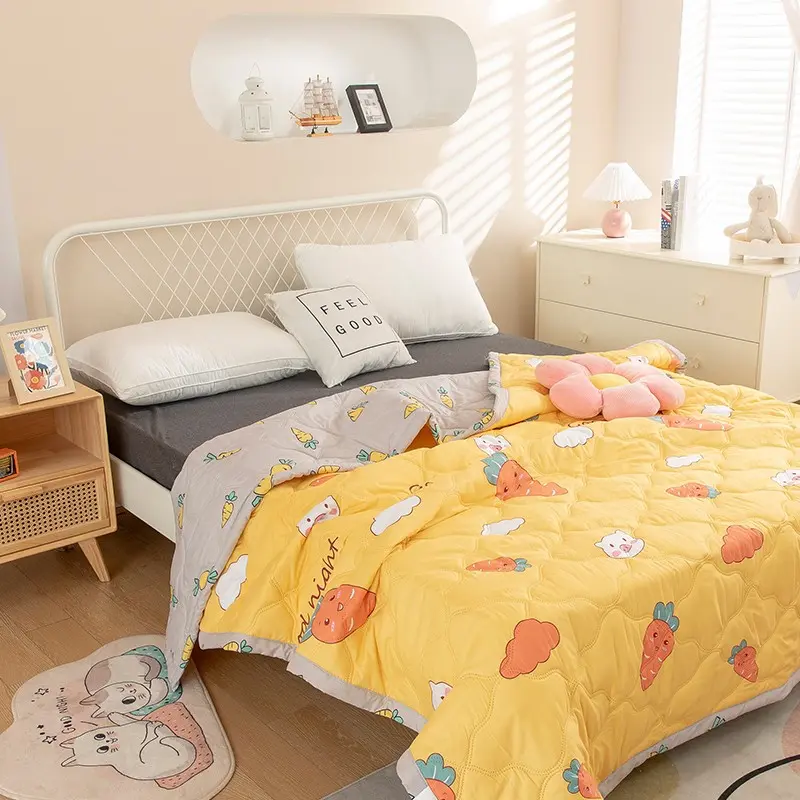 Multicolor Cartoon Summer Quilt, Cute Bedding, Soft Polyester Air Conditioning Blanket, Single Person Thin Summer Bedding, Travel/camping/home Use, Printed Quilts