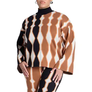 ELOQUII Women's Plus Size Mock Neck Intarsia Sweater