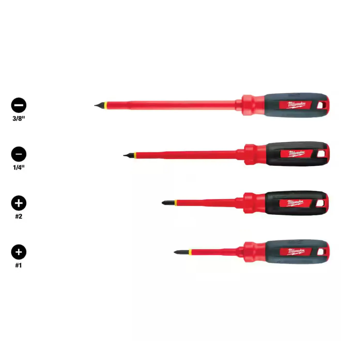 Milwaukee 4-Piece 1000V UL Certified Insulated Screwdriver Set with Screwdriver Bits, Visual Wear Indicator, and Storage Pouch for Jobsites