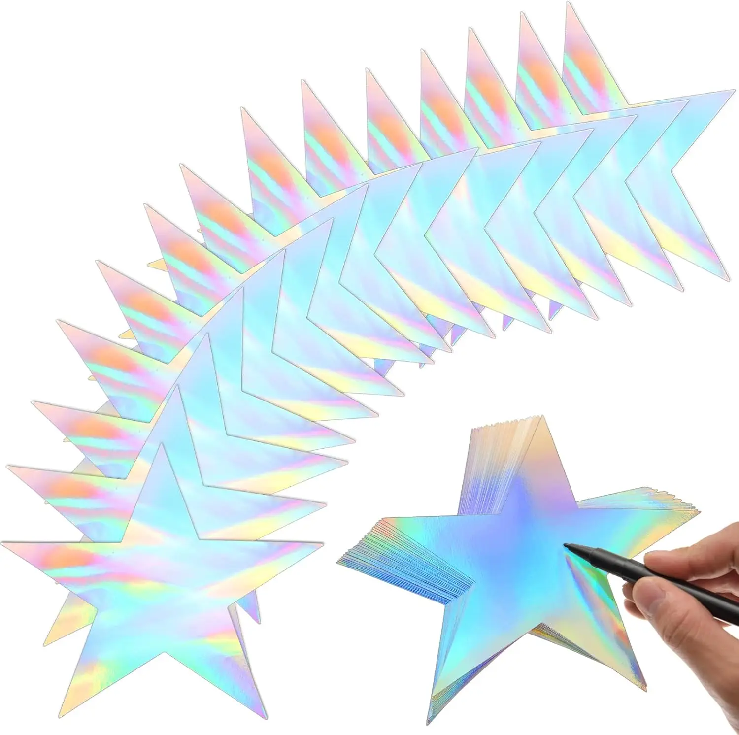 120 Pieces Iridescent Stars Cutouts Double Printed Star Cutouts Aluminum Foil Paper Star Confett