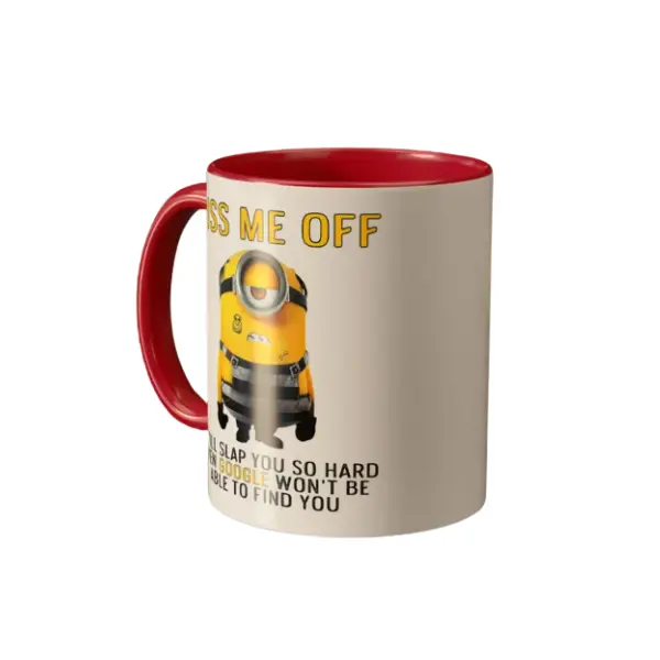 Piss Me Off Minion Cup - Funny Sarcastic Mug for Office Decor & Unique Gift - Two-Tone Design for Humor Lovers, Mug 11oz