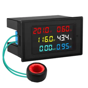 AC Meter, AC 80-300V 100A Voltage Current Power Factor Frequency Electric Energy Monitor Ammeter Voltmeter Multimeter Tester 110V 220V Digital Color LCD Volt Amp Watt Detector Reader Panel