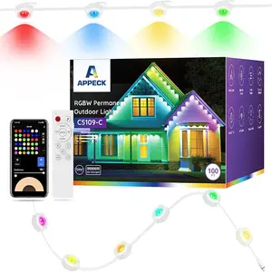 Appeck Permanent Outdoor Lights 100ft with 72 LEDs, DIY Scene Modes, Smart RGBW String Lights Waterproof, App & Remote Control for Christmas, Holidays, Compatible with Alexa, Google