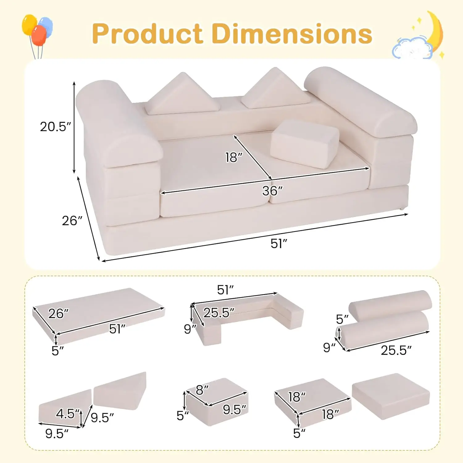 9-piece Folding Sofa -Beige