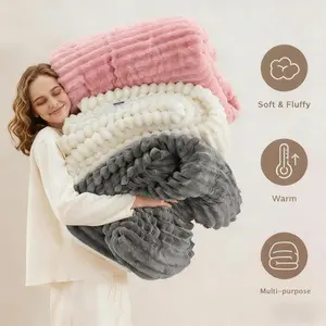 Faux Rabbit Fur Soft Fleece Blanket, Soft Warm & Cozy Throw Blanket, Versatile All-season Gift for Home, Office, Travel, Twin/Full/Queen/King available in various sizes, Soft Comfy Blanket