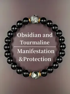 Manifestation and Protection Healing Crystal Obsidian Bracelet, Handmade Elastic Bangle, Unisex, Suitable as a Gift for Couples, Mother's Day, Valentine's Day, Birthday, and Anniversary.