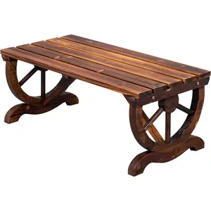 【Father's Day Gift】Outvita Wooden Garden Bench, Outdoor Rustic Wagon Wheel Bench with Carbonized Finish & Fir Construction for Garden Porch Backyard Patio Park, Seats 2 Person Brown Summervibes