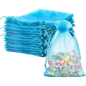Organza Bags, Organza Bags 4x6, 100 count Small Mesh Bag Drawstring, Sheer Wedding Party Favor Bag, Small Mesh  Pouches  Mini Candy Pouches for Wedding,  Shower, Birthday Party Lake Blue