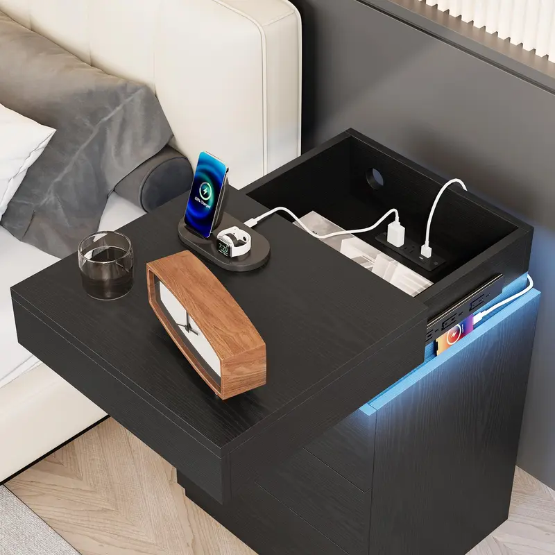 LIKIMIO Nightstand with Charging Station & LED Lights, Modern Bedside Table with 2- or 3-Drawer Options, Sliding Top, Standard Top or Lockable Top Drawer, End Table for Bedroom & Small Spaces Nightstand With Drawers LIKIMIO Nightstand with Charging Station & LED Lights, Modern Bedside Table with 2- or 3-Drawer Options, Sliding Top, Standard Top or Lockable Top Drawer, End Table for Bedroom & Small Spaces Nightstand With Drawers