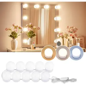 LED Vanity Lights For Mirror,  Hollywood Style Vanity Lights With 10 Dimmable Bulbs, Adjustable Color & Brightness, USB Cable, Mirror Lights Stick on for Makeup Table Dressing Room Mirror