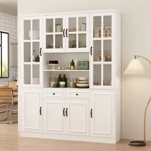 FUFU&GAGA New Large Kitchen Hutch Storage Cabinet with Hutch & Glass Doors, Pantry Cabinet and Kitchen Storage, Drawers & Shelves and Doors