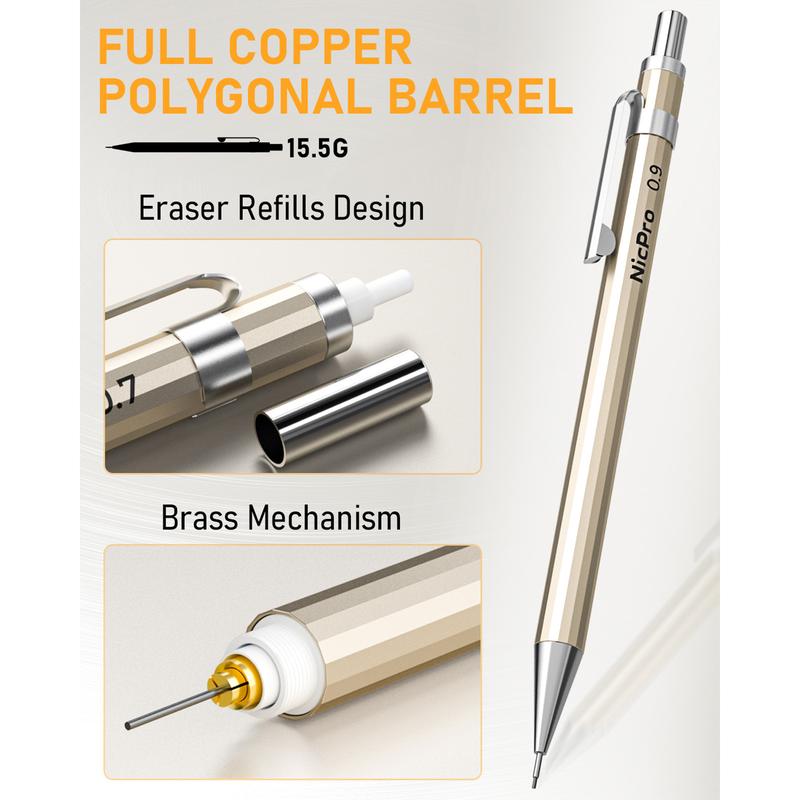 Nicpro 34PACK Art Mechanical Pencil Set, Metal Drafting Pencil 0.3 mm & 0.5 mm & 0.7 mm & 0.9 mm & 2PACK 2mm Lead Holder (6B 4B 2B HB 2H 4H Colors) For Sketching Drawing With 19 Tube Lead Refills Case