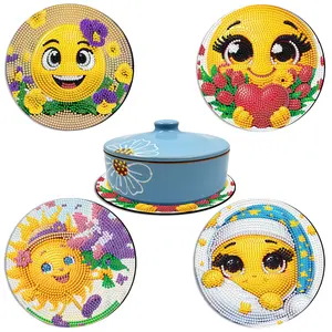 4-Piece Creative Fairy Theme Diamond Painting Placemat Set, DIY Full Round Rhinestone Art, Wooden Table Mats for Dining & Tea, Home Decor