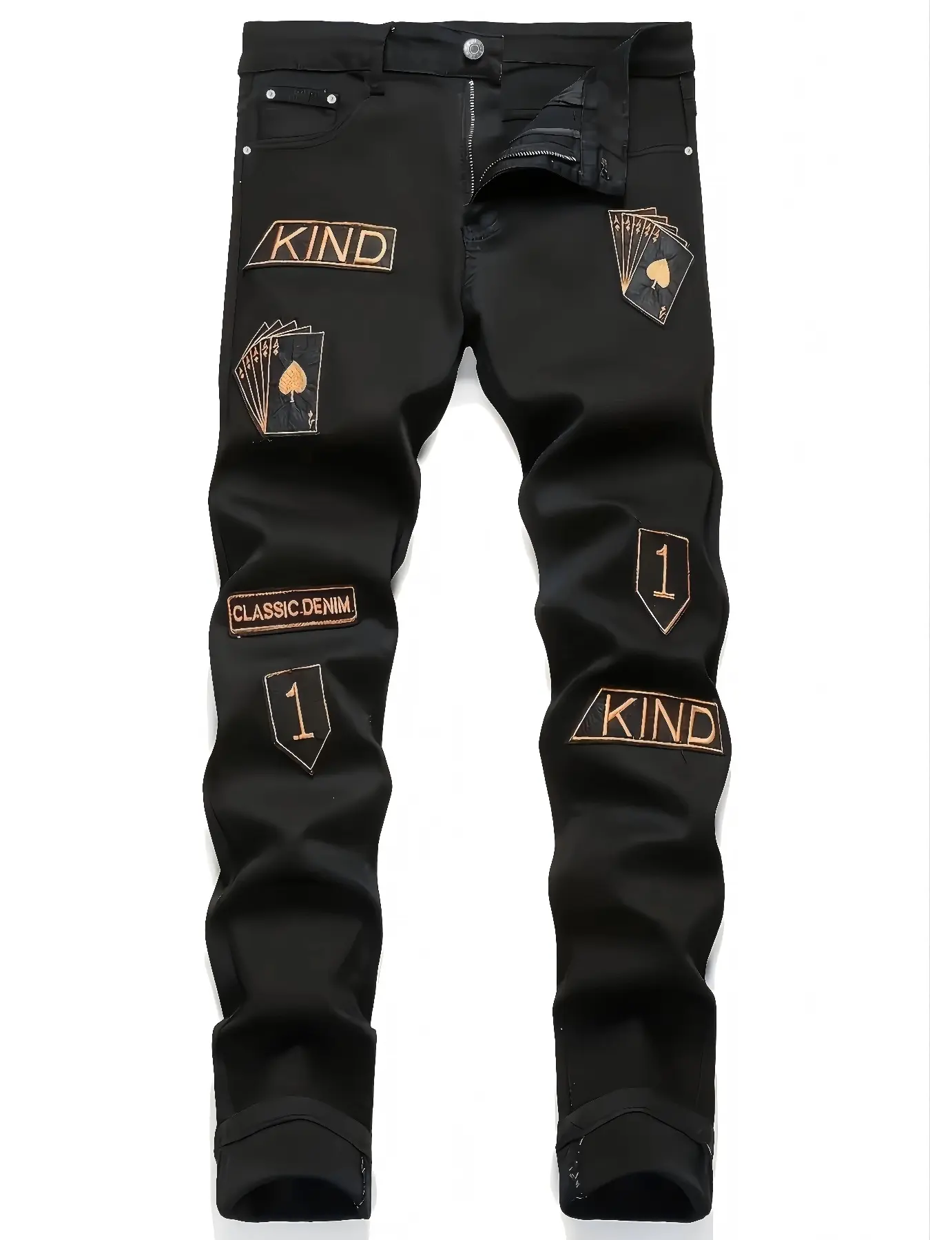 Men's Ripped Frayed Design Fitted Straight Leg Jeans, Comfortable Denim Jeans with Trendy Hole Design Print, Casual Streetwear Fashion for Everyday Wear Pants