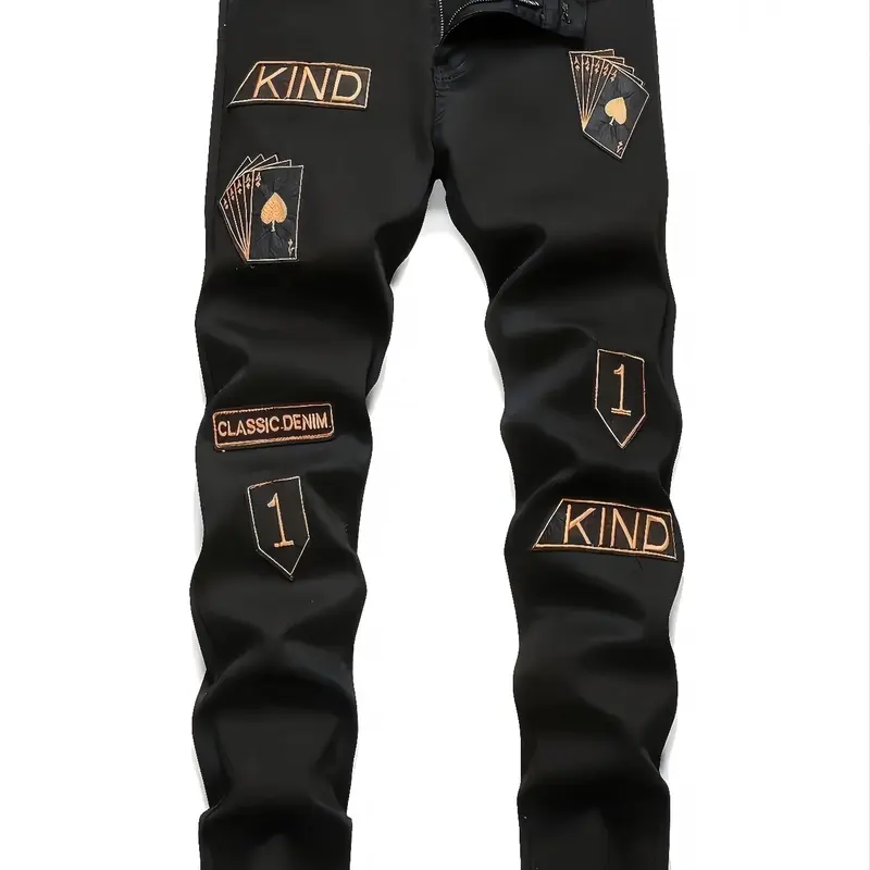 Men's Ripped Frayed Design Fitted Straight Leg Jeans, Comfortable Denim Jeans with Trendy Hole Design Print, Casual Streetwear Fashion for Everyday Wear Pants Jean Pants Bottoms