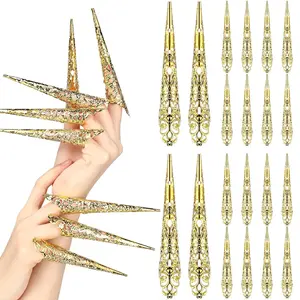 20 Packs (4 Colors) halloween Finger Nail Claw Rings Ancient Queen Fingernail Claw Metal Finger Knuckle Claw for Halloween Women Cosplay Costume Drama Dance Show