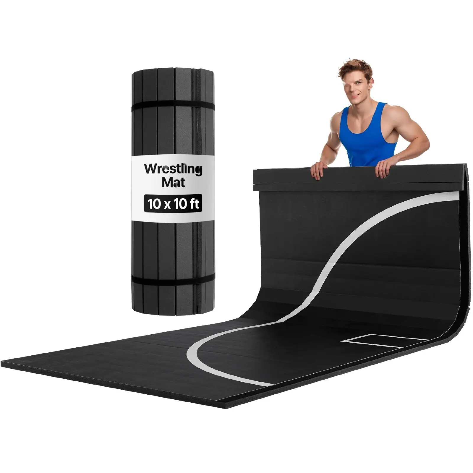 Roll-Up Wrestling Mat For Martial Arts Training, 10x10 Ft Size, Portable Gymnastics And MMA Jiu Jitsu Practice Mat With Durable Non-Slip Surface, Ideal For Home Gym, Safe Cushioning, Easy Roll-Up And Storage
