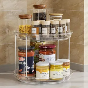 12in 2-Tier Lazy Susan Organizer, Large Rotating Turntable Spice Rack for Kitchen Cabinet, Bathroom Vanity, Clear Home Storage Solution