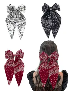 Paisley Print Bow Decor Hair Clip, Casual Versatile Hair Accessories for Women, Minimalist Headwear Suitable for Thick Hair