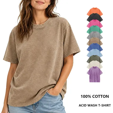 Holafish 1/2Pack Women‘s Acid Wash T‑Shirt Soft Cotton Loose Fit Crew Neck Breathable Casual Tee Trendy Streetwear Daily Outfit Back to School Gift