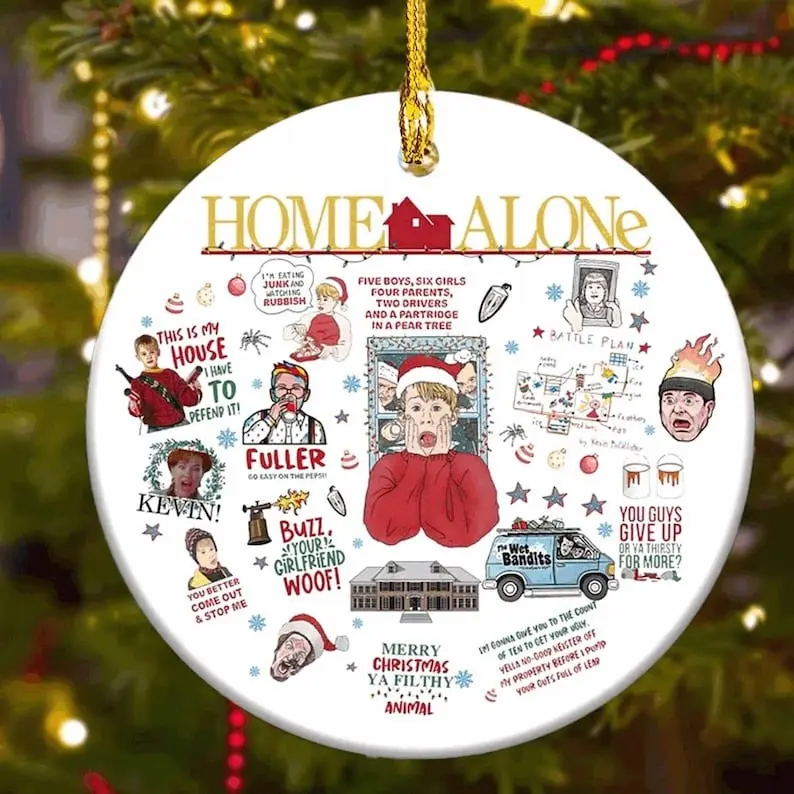 Home Alone 90s Movie Xmas Ceramic Ornament – Fun Hanging Decor for Kids and Family, Handmade Retro Gift, Funny Christmas Ornament, Holiday Ornament, Movies Christmas Ornament