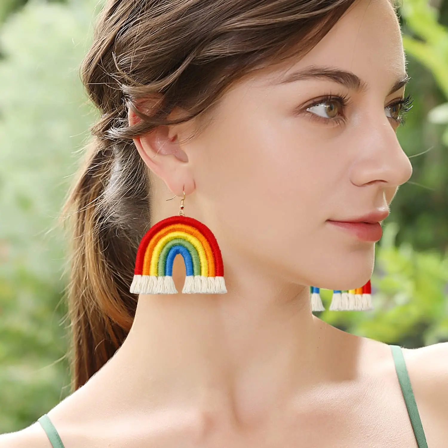 Women's Boho Rainbow Macrame Tassel Earrings - Layered Fringe Dangle, Lightweight Lead-Free Fabric Jewelry, Ideal for Thanksgiving, Christmas, Birthday Celebration Ceremony, Cheerful Energy Gifts