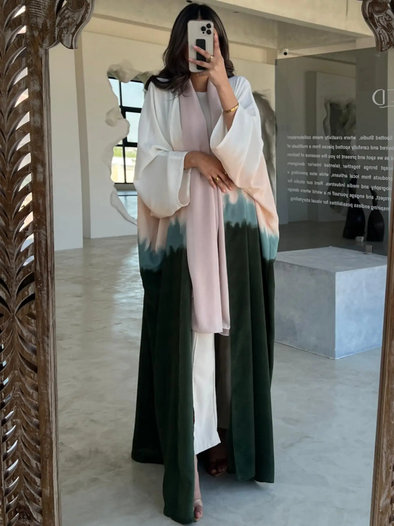 Women's Tie Dye Print Batwing Sleeve Abaya, Casual Long Sleeve Open Front Outerwear for Daily Wear, Ladies Islamic Clothing for All Seasons