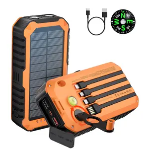 Portable Solar Power Bank with Hand Crank, 40000mAh High Capacity, Built-in 4 Cables, Bright Flashlight, Compass & Level, 6 Outputs & 3 Inputs, 22.5W Super Fast Charging, Charges 6 Devices, for iPhone, Android, Samsung, Travel, Hiking, Camping, Outdoors