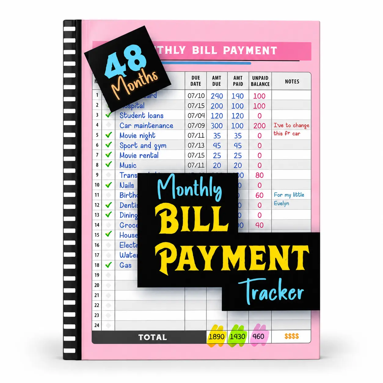 Bill Payment Tracker Notebook, 4-Year Budget Planner with 960 Records, Monthly Expense Tracker and Financial Planner for Money Management, Debt Payoff, Bank Account Tracking and Daily Budgeting