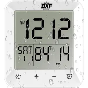 Digital Shower Clock Waterproof,Bathroom Extra Large LCD Screen Wall Clock Timer,Countdown,Moisture Proof,Anti Splash,Display Temperature,Time,Date and Week,Suction Cup,Hanging,Hole Stand